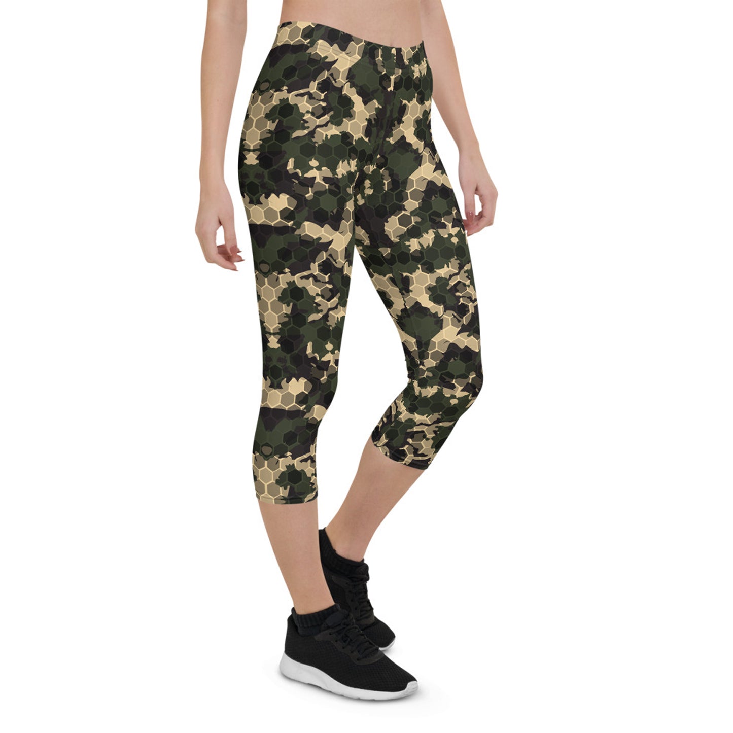 Womens Army Camo Capri Leggings with Honeycombs