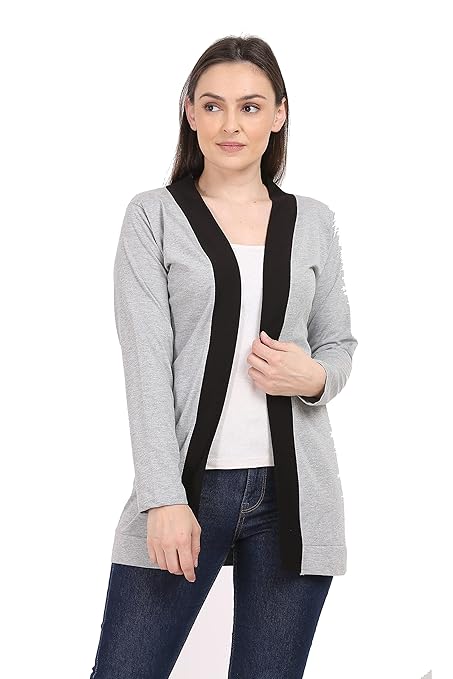 Women Cotton Round Neck Shrug Grey