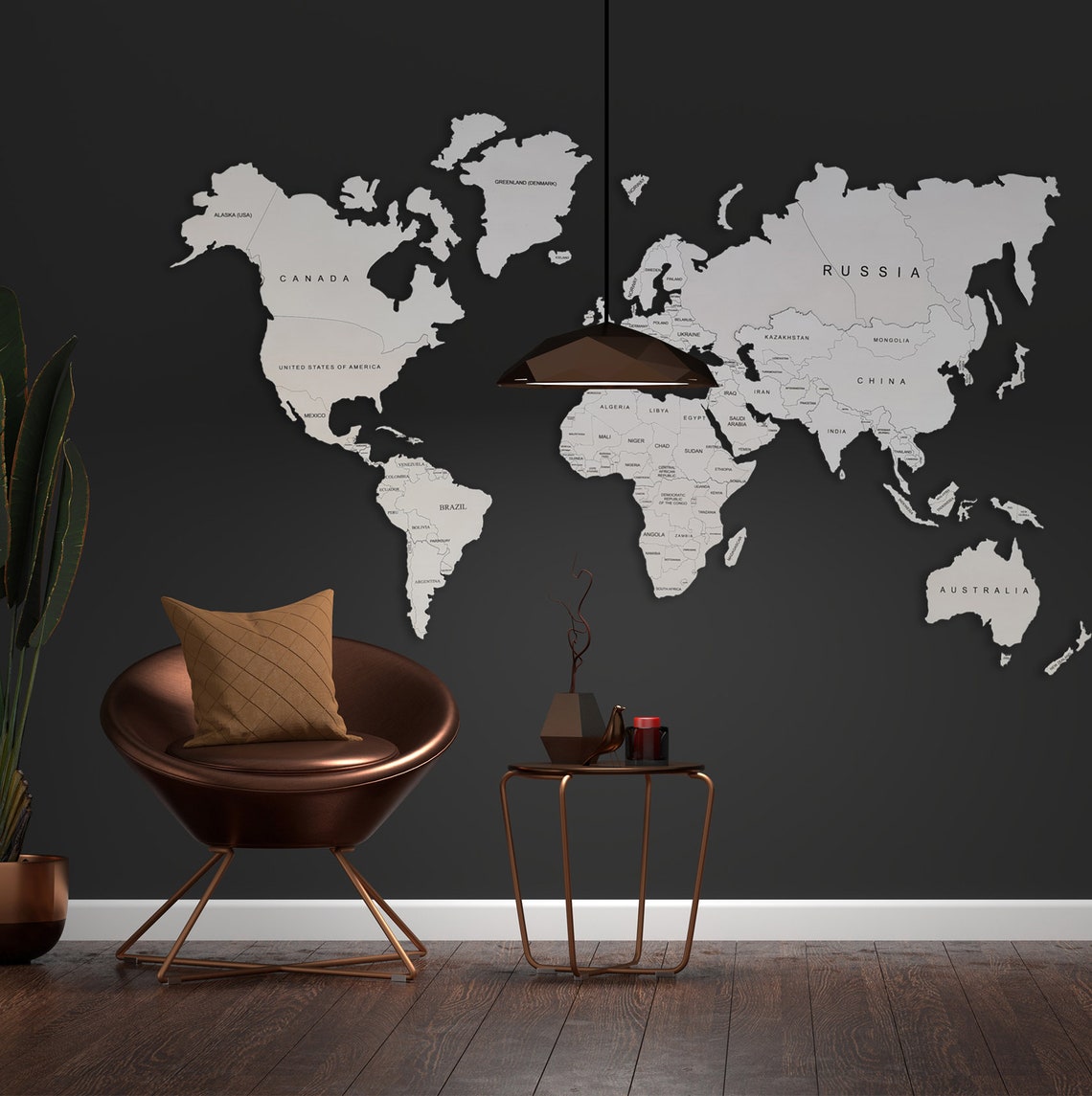 Wooden World Map White Rustic Wall Art Home Decor Travel Map Wood Gift