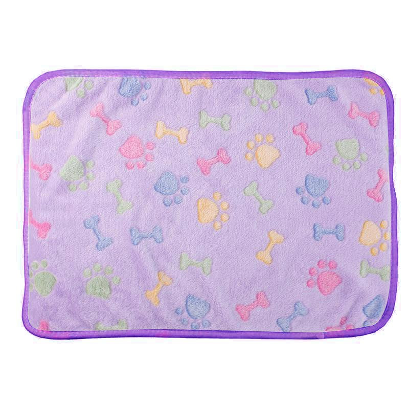 76x52cm Warm Pet Mat Bone Print Cat Dog Puppy Fleece Soft Blanket Bed Cushion Cover - Purple