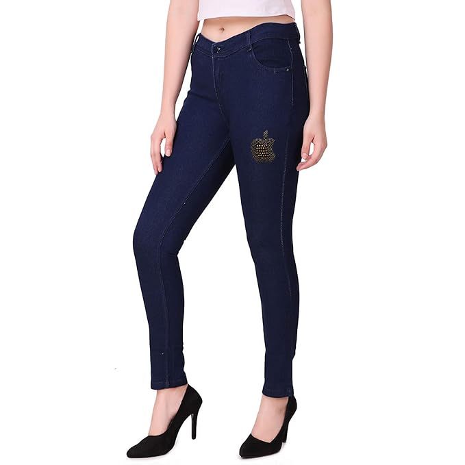 Women Cotton Blend Stone Jeans for Women (Size-36) (Color-NAVY BLUE)