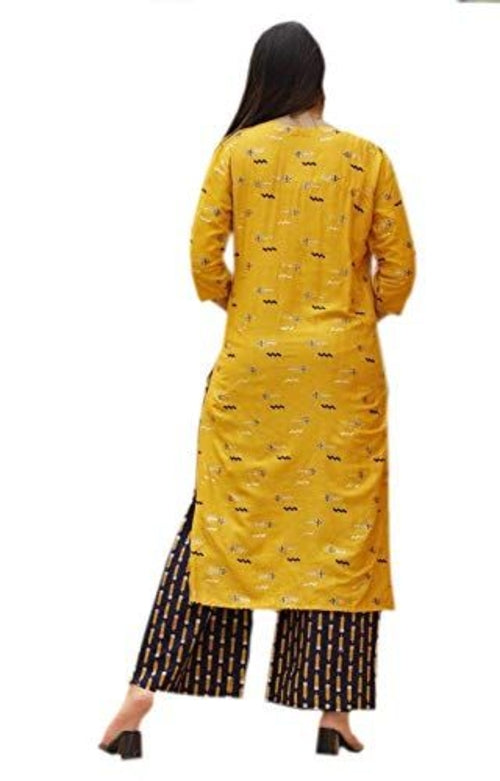 Women's Yellow Rayon Printed Kurta Size XL