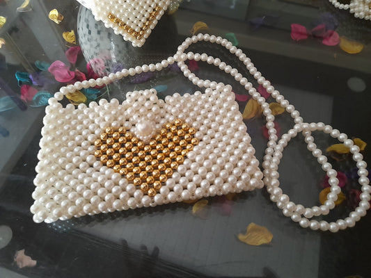 Women "HEART DESIGN" Sling Bag Beaded-GOLDEN