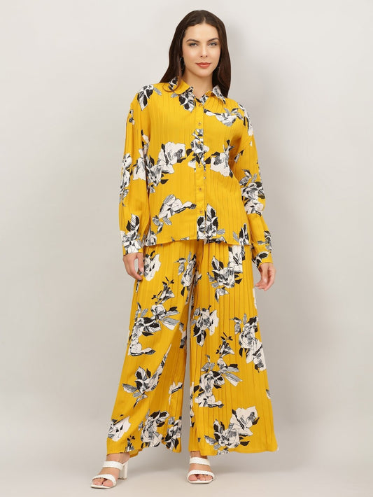 Women Printed Top & Bottom Set (Size-M) (Color-YELLOW)