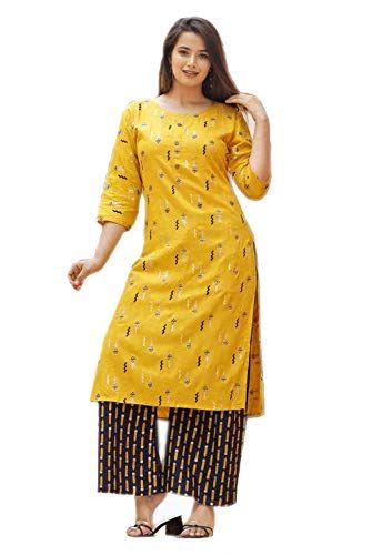 Women's Yellow Rayon Printed Kurta Size XL