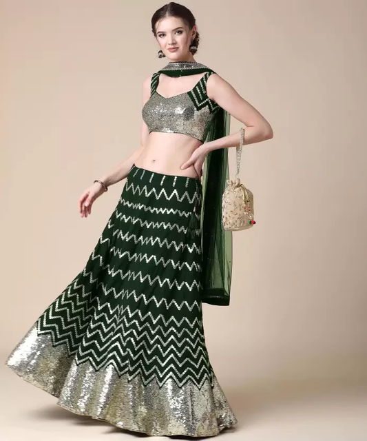 Women's Georgette Embroidered Semi Stitched Lehenga Choli