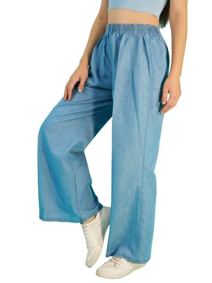 Women's Loose Fit Denim Palazzo (Size-28) (Color-LIGHT BLUE)