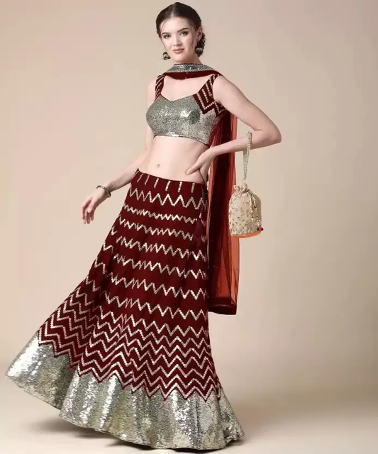 Women's Georgette Embroidered Semi Stitched Lehenga Choli