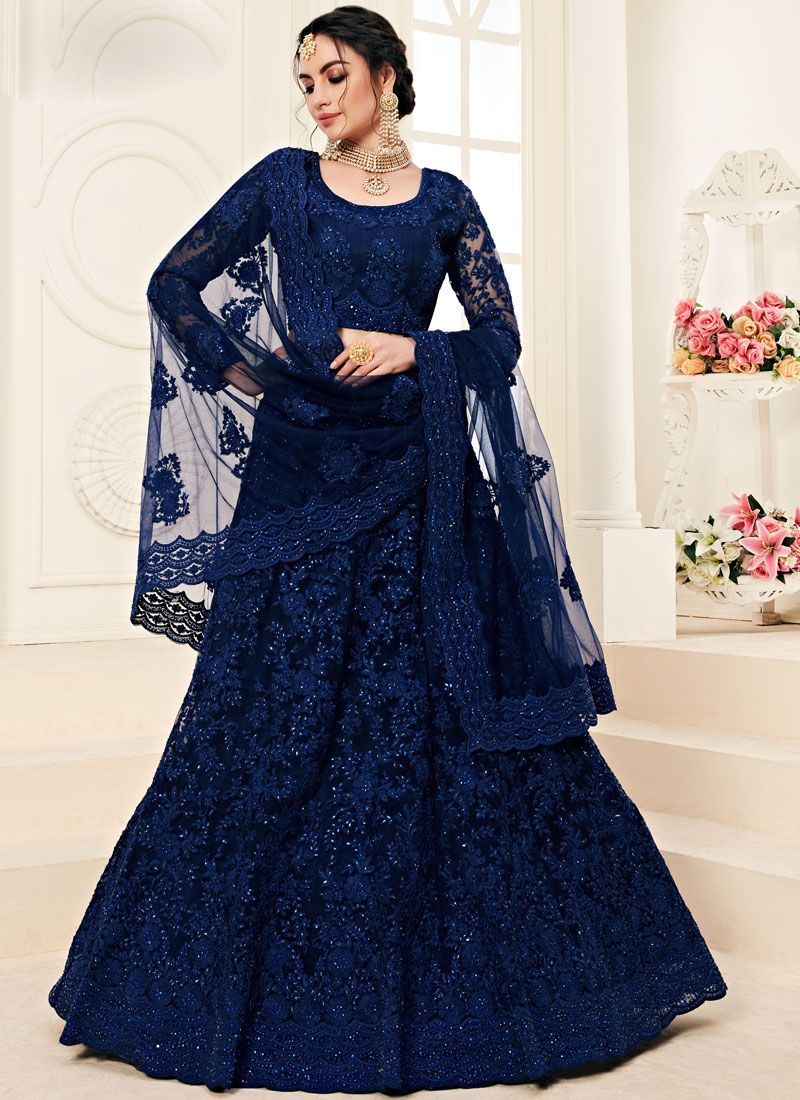 Women's Embroidered Semi Stitched Lehenga Choli (Color-DARK BLUE)