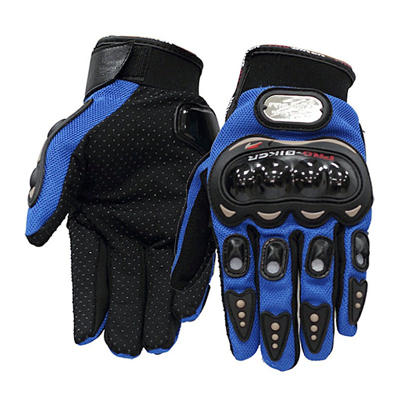 Men Thermal Waterproof Motorbike Motorcycle Gloves Carbon Knuckle Protection Gloves - Blue/XL