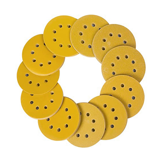 100pcs 125mm Sanding Discs Mixed Grit 8 Hole 5 Inch Round Sanding Discs Pads for Random Orbital Sander - Yellow