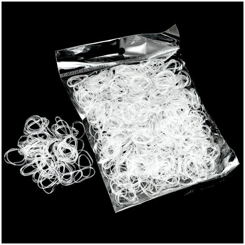 1000Pcs/Bag Disposable Elastics Hair Bands Girls TPU Rubber Ponytail Holder Band - Clear