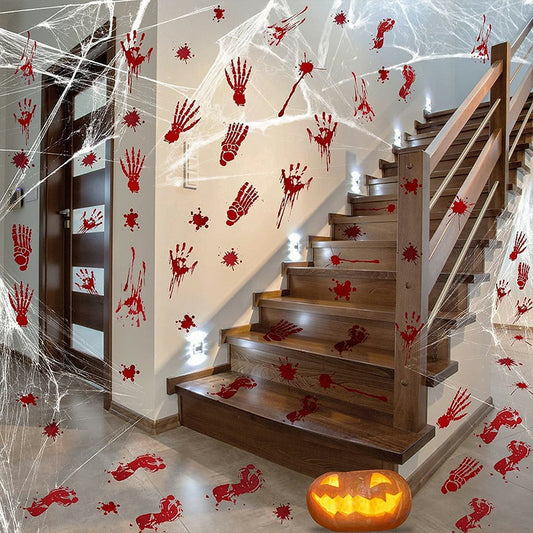 12 Sheets Halloween horrifying Bloody Stickers Bloody Handprint Window Decoration