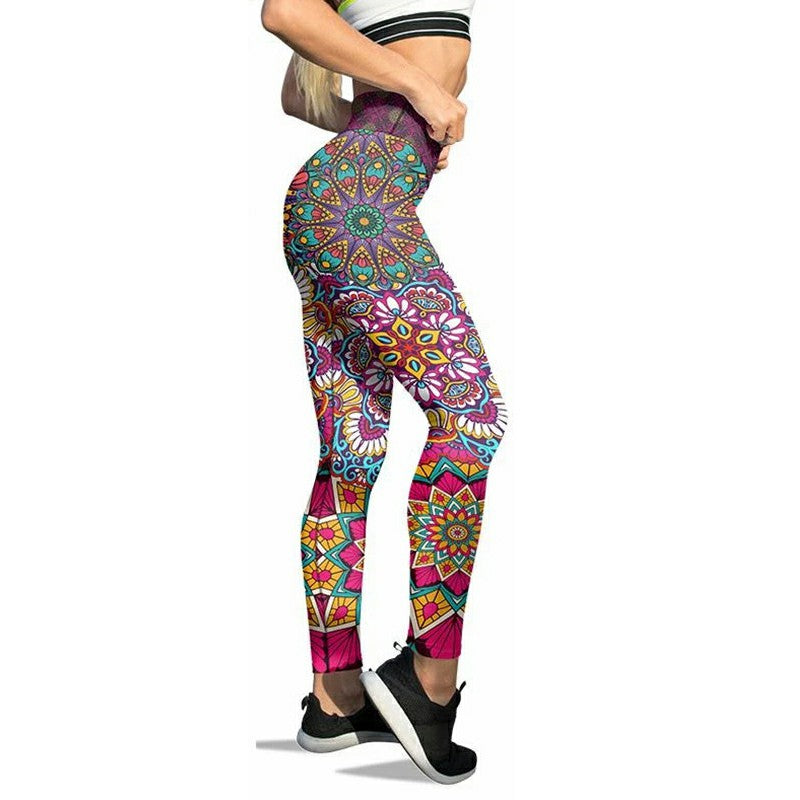 Women Casual Sports Pants Slim Yoga Pants Printed Leggings - Blue XL