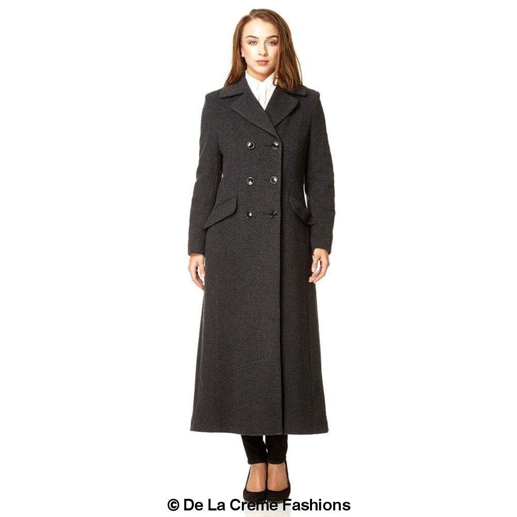 Wool Blend Double Breasted Long Coat