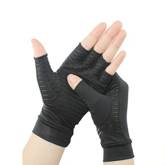 Anti Arthritis Gloves Hand Support Pain Relief Copper Finger Compression - XL Black Stripes