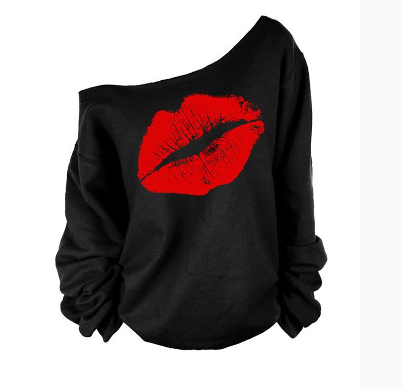 Women Off The Shoulder Lips Shirt