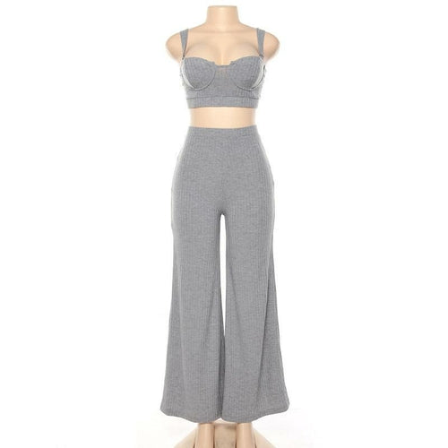 White Two Piece Set Women Knitted Tracksuit Sleeveless Strapless Crop