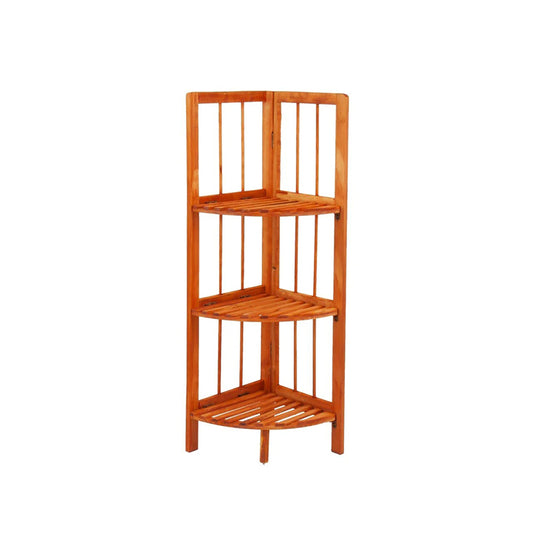 3 Tier Wooden Corner Rack Maple Storage Shelves 28cm x 26 x 85cm