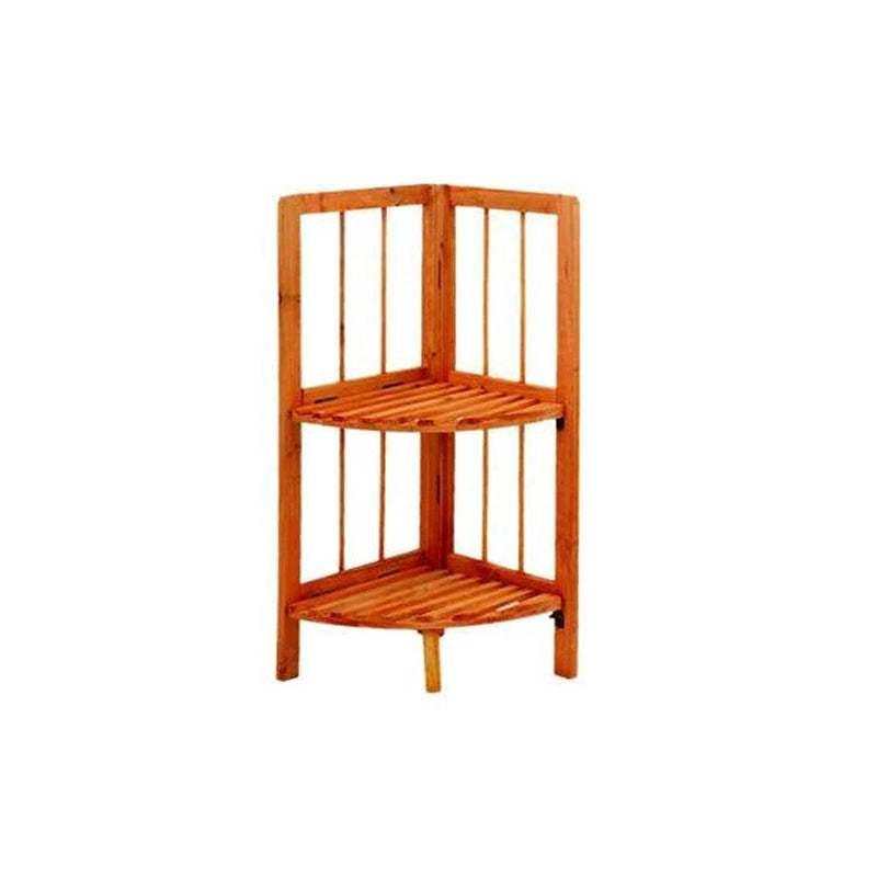 2 Tier Wooden Corner Rack Maple Storage Shelves 28 x 26 x 60cm