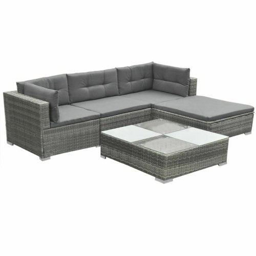 5pc vidaXL 42741 Rattan Garden Lounge Set - Grey | 4 Seater Rattan Sofa Set