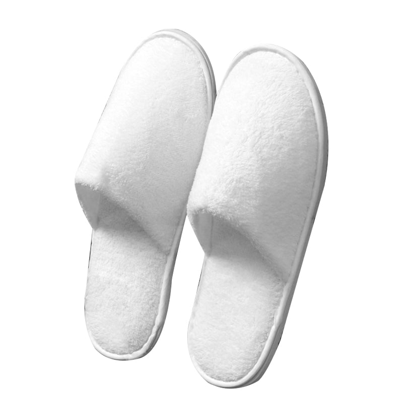 10 pairs High Quality Coral Fleece Towelling Hotel Slippers Closed Toe Terry Spa Guest Slippers 29cm Long - White
