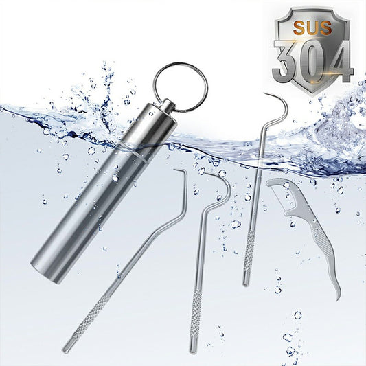 7 pcs Toothpick Set Stainless Steel Oral Tooth Cleaning Tools with Storage Tube