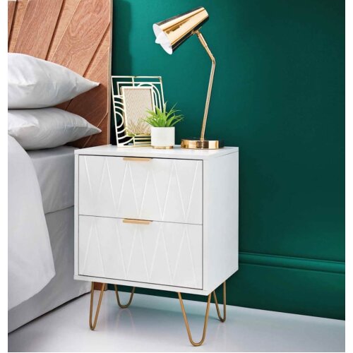 Bedside Tables With 2 Drawer Gold Legs Side Table Bedroom Furniture White