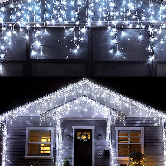 480LED Hanging Icicle Lights Christmas Lights with Memory Functions for Indoor and Outdoor Decor - White Lights