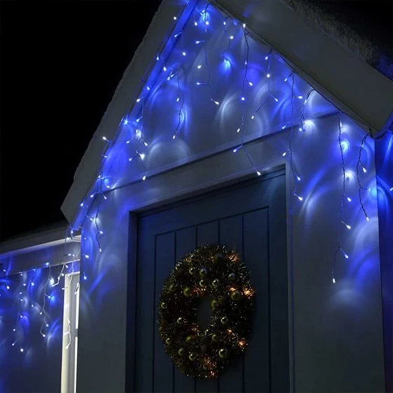 240LED Hanging Icicle Lights Christmas Lights with Memory Functions for Indoor and Outdoor Decor - White+Blue Lights