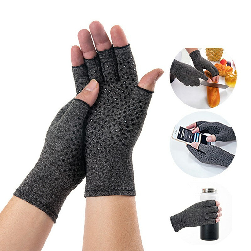 Anti Arthritis Gloves Hand Support Pain Relief Copper Finger Compression - M Grey