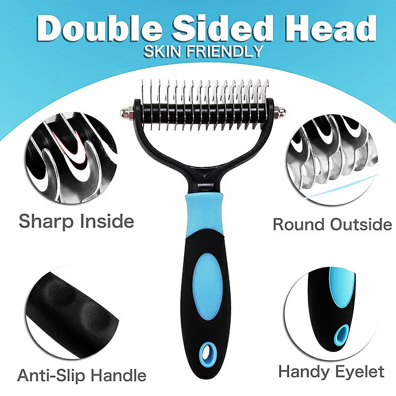 16 Teeth Double Sided Pet Cat Dog Hair Fur Shedding Trimmer Grooming - Red