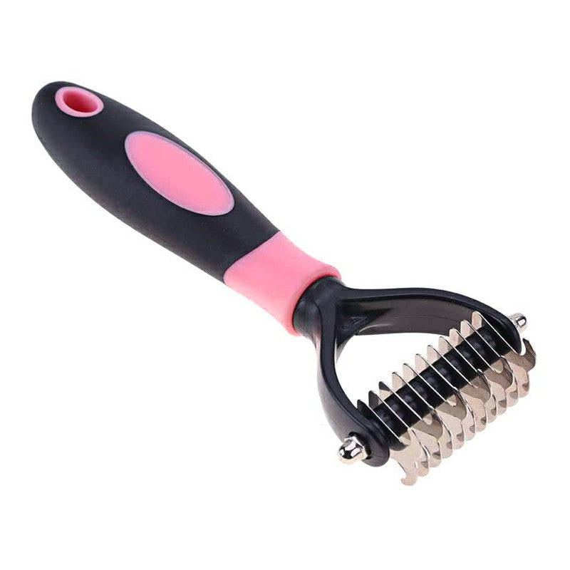 16 Teeth Double Sided Pet Cat Dog Hair Fur Shedding Trimmer Grooming - Red